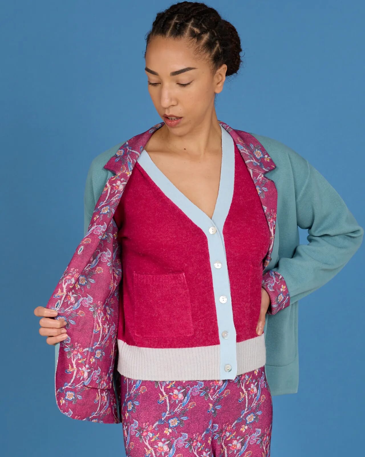 FLORAL PRINT JACKET WITH POCKETS COL.220