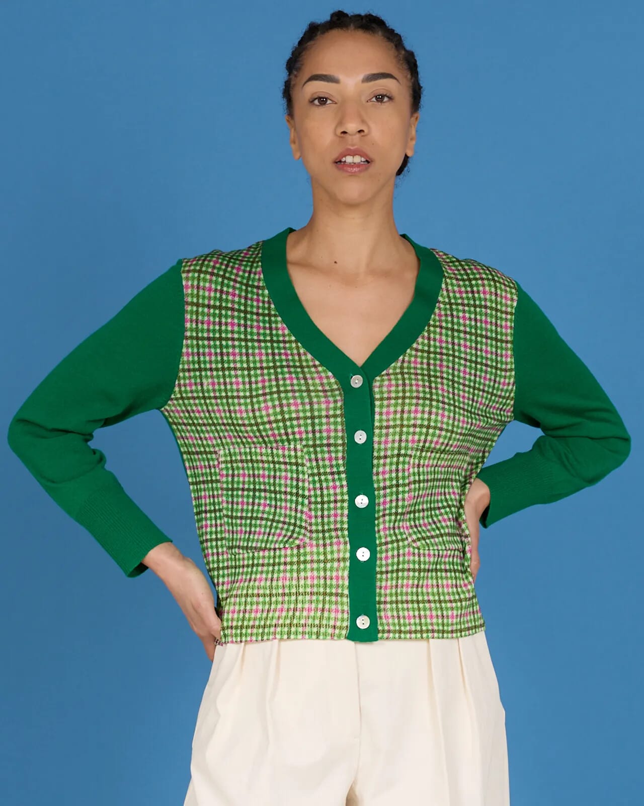 GEOMETRIC PRINT CARDIGAN WITH POCKETS COL.216