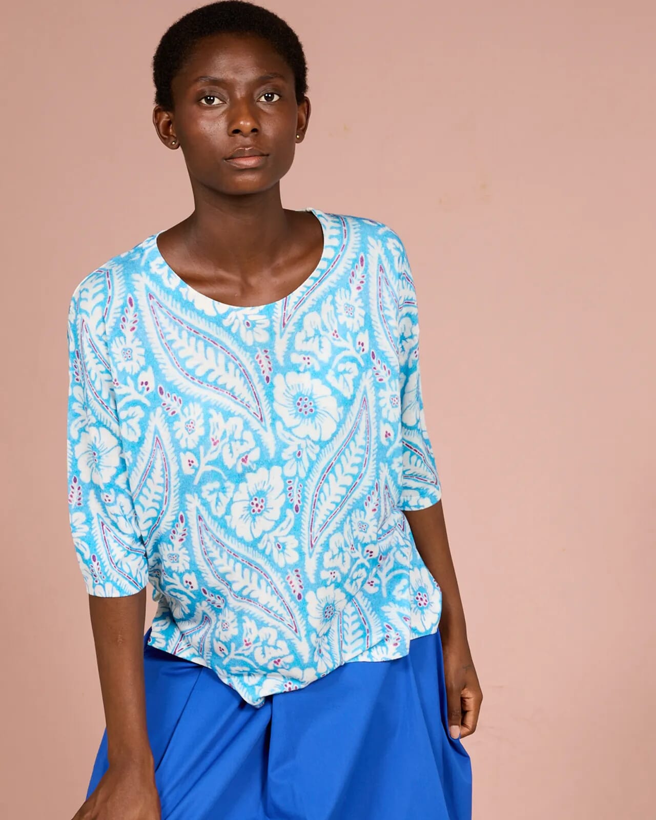 FLORAL PRINT BOAT NECK JUMPER COL.435