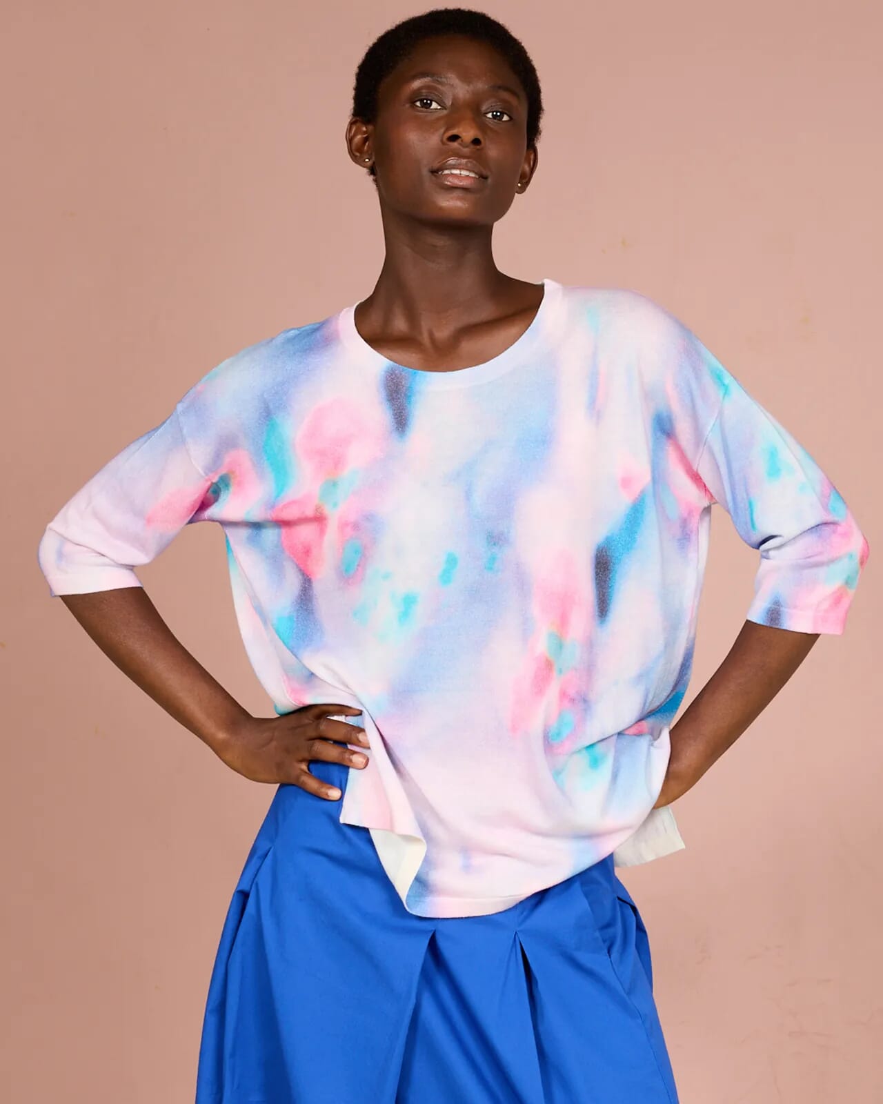 ABSTRACT PRINT BOAT NECK JUMPER COL.443