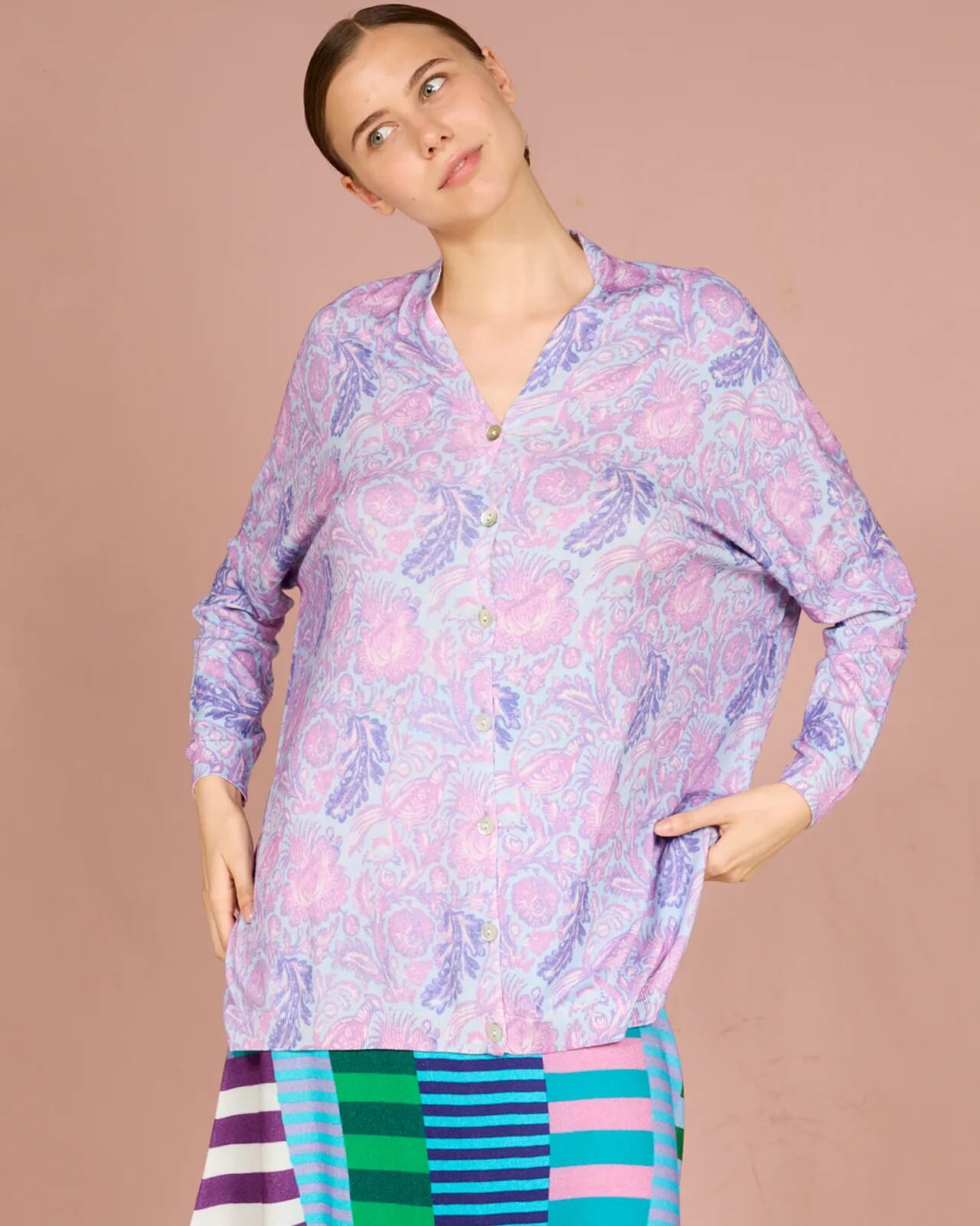 FLORAL PRINT LOOSE-FIT CARDIGAN COL.401