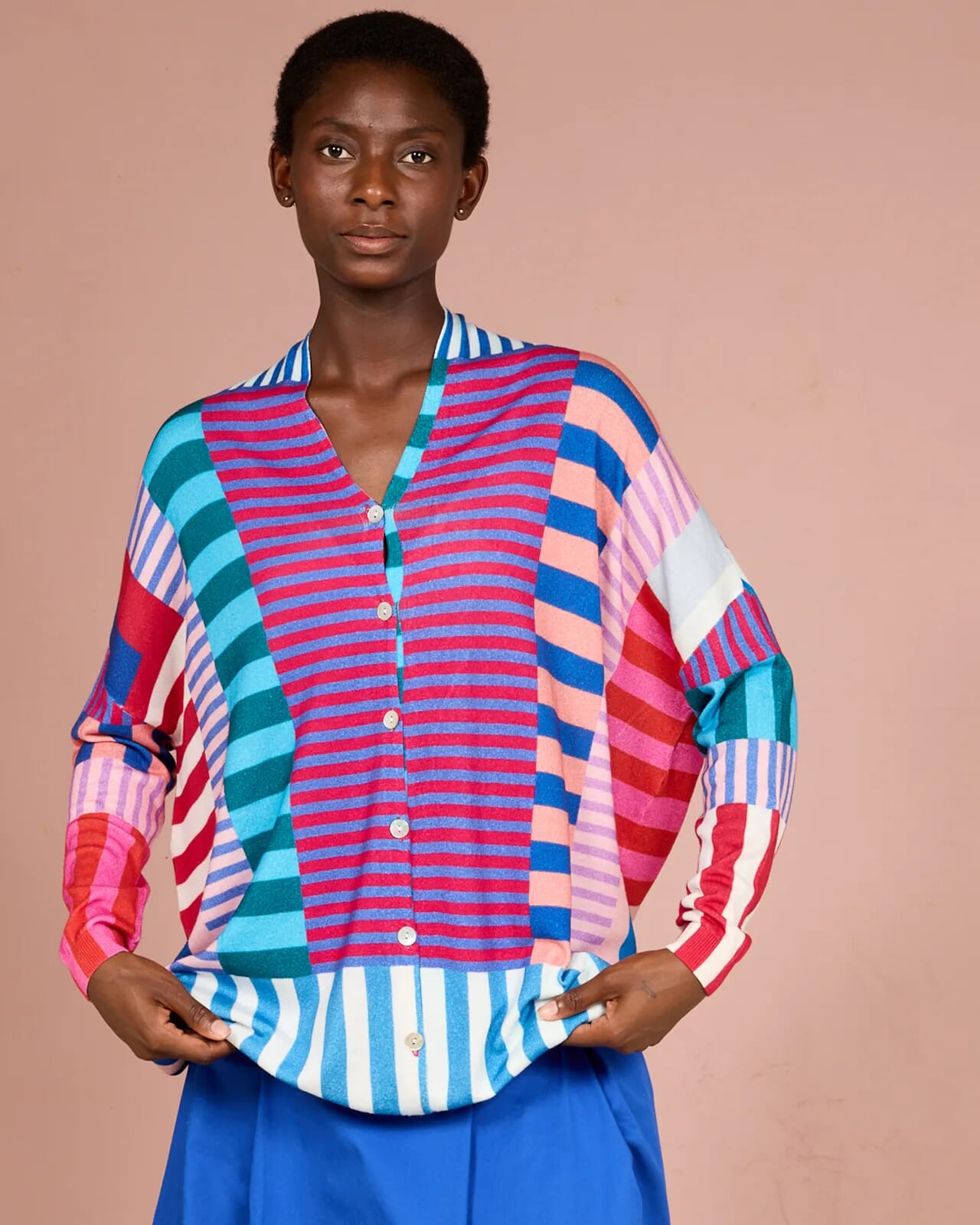 GEOMETRIC PRINT LOOSE-FIT CARDIGAN COL.445