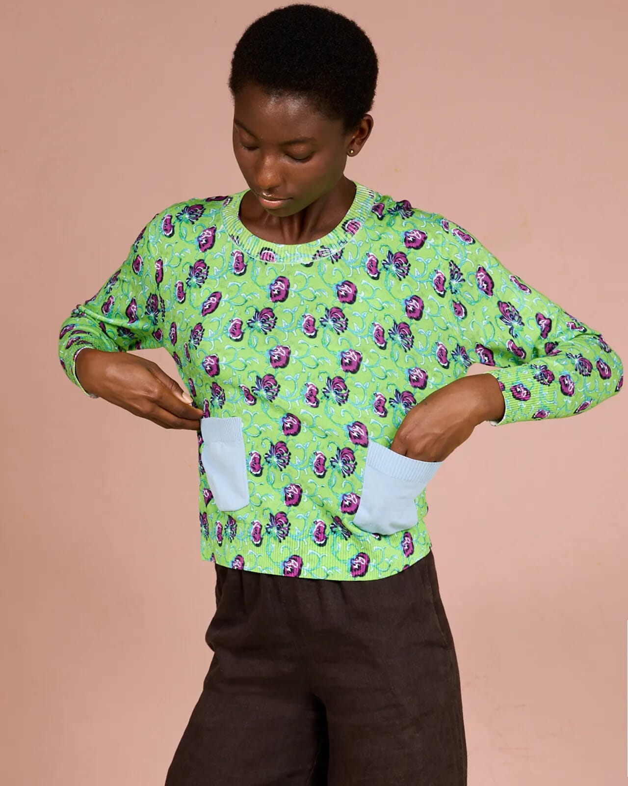 FLORAL PRINT JUMPER WITH POCKETS COL.409