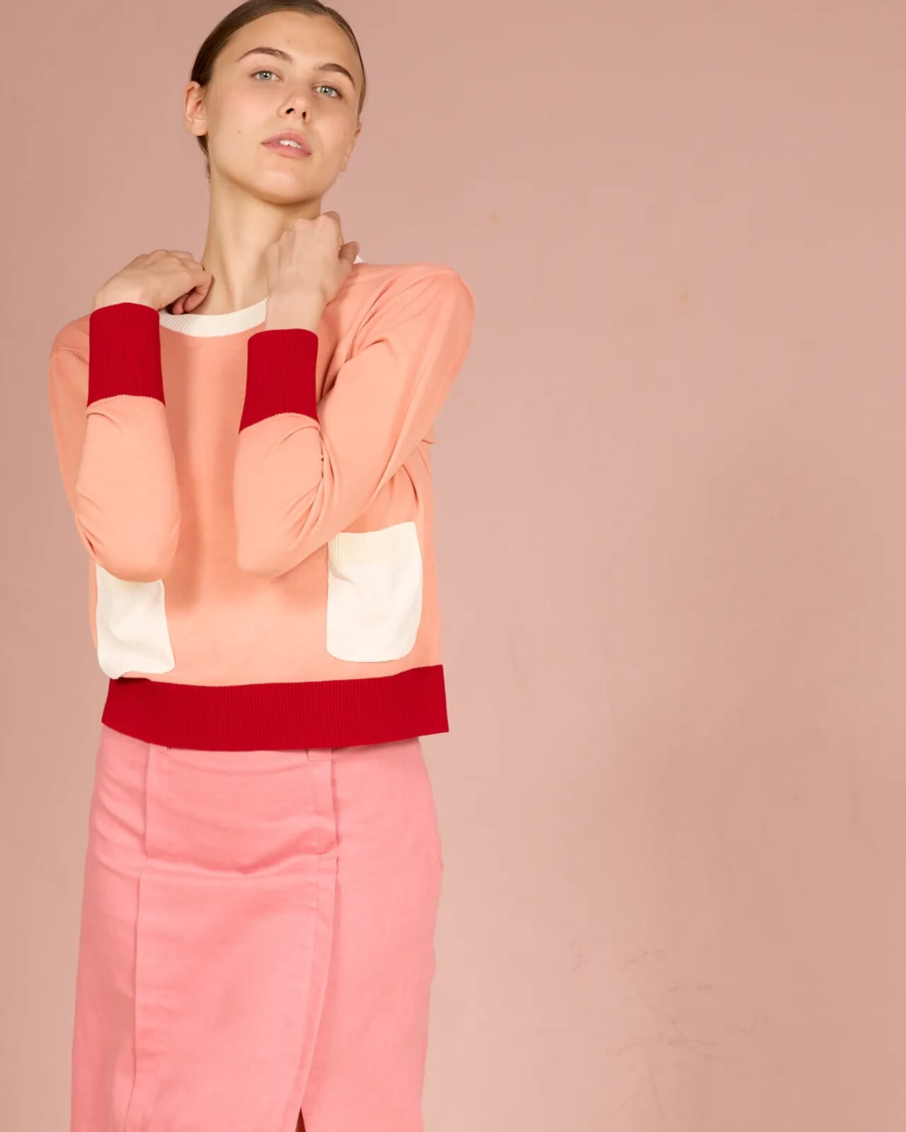 SOLID COLOUR PRINT JUMPER WITH POCKETS COL.014