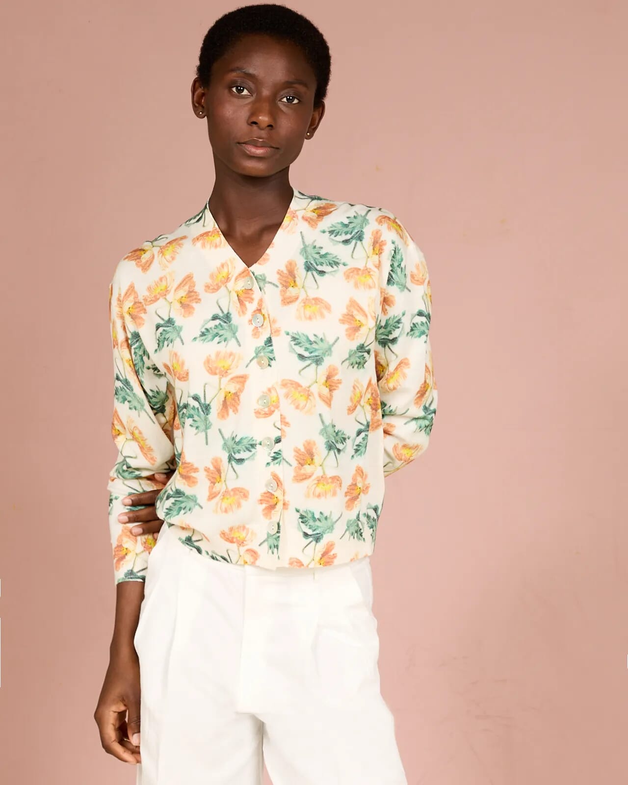 FLORAL PRINT ASYMMETRIC CARDIGAN COL.420