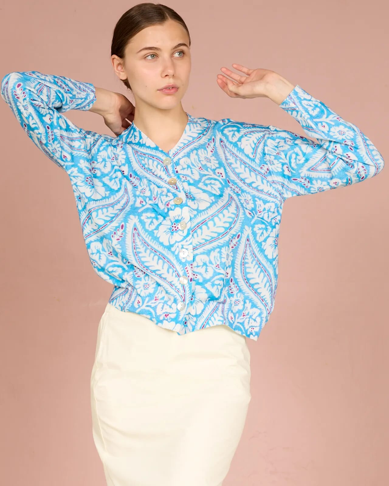 FLORAL PRINT ASYMMETRIC CARDIGAN COL.435