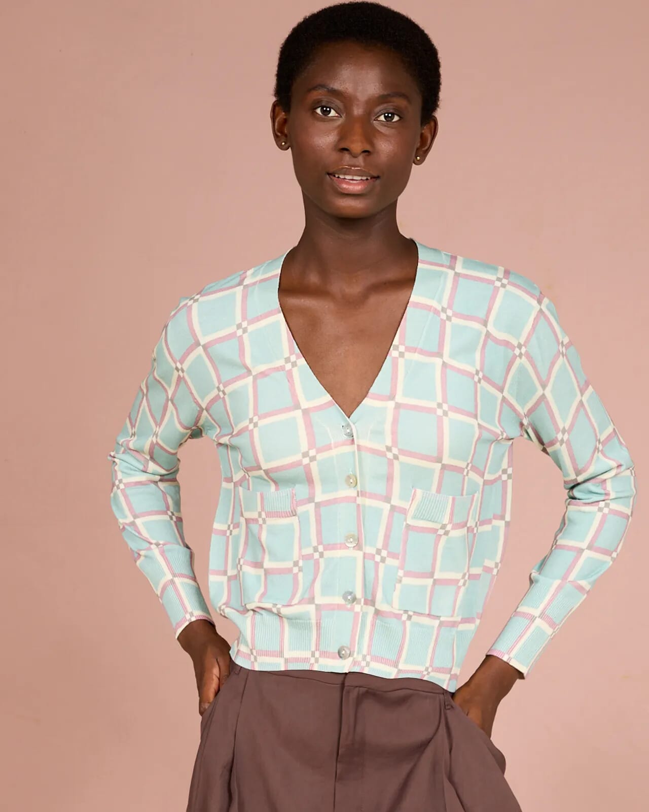 GEOMETRIC PRINT V NECK CARDIGAN COL. 475