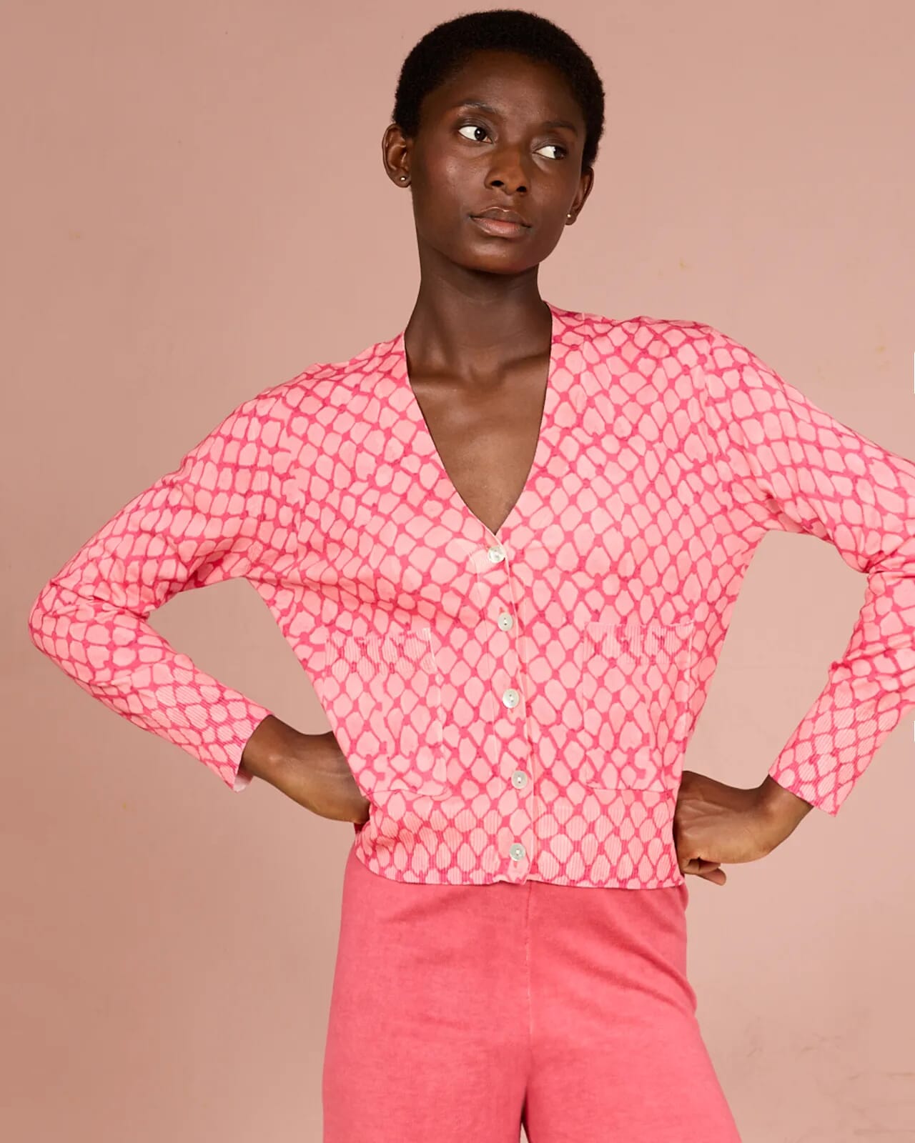 GEOMETRIC PRINT V NECK CARDIGAN COL. 491