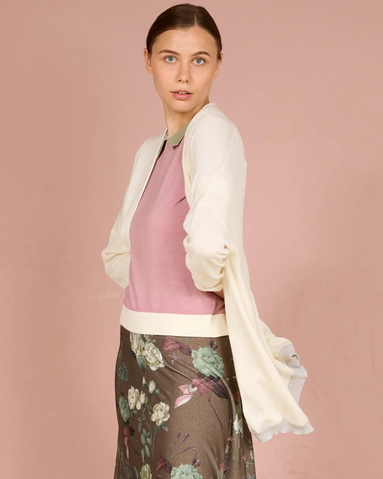 SOLID COLOUR PRINT LOOSE-FIT CARDIGAN COL.013