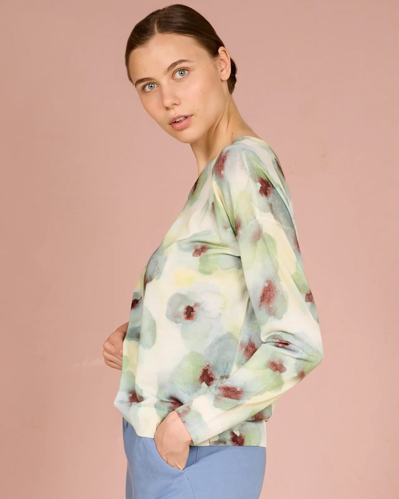 FLORAL PRINT BATWING V NECK JUMPER COL. 406