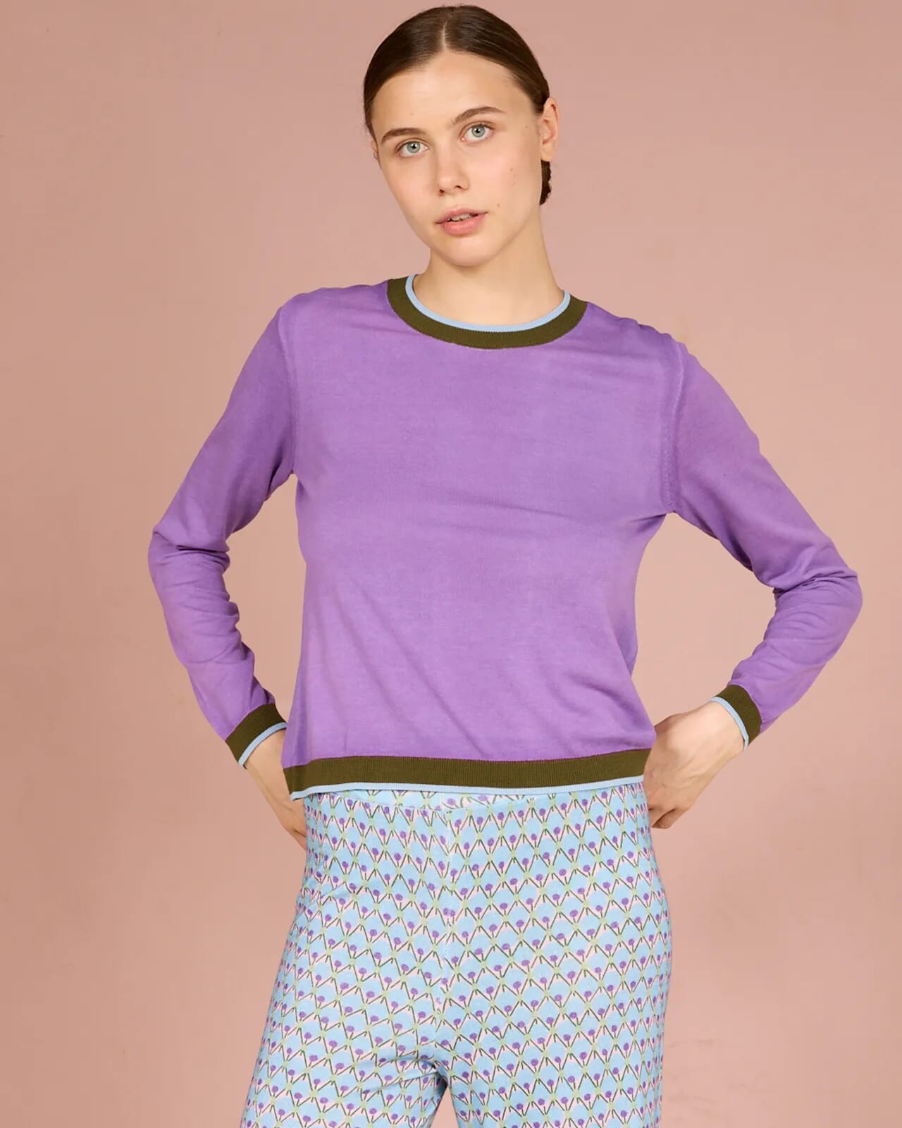 SOLID COLOR PRINT CREWNECK JUMPER COL.021