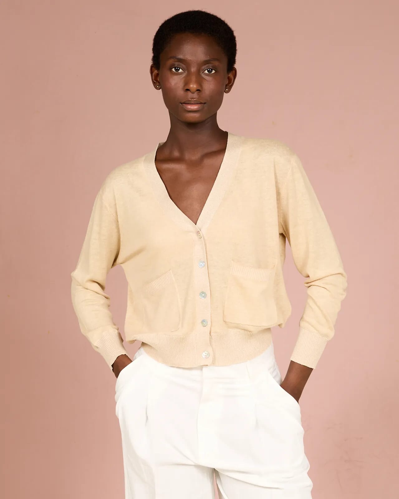 SOLID COLOUR PRINT V NECK CARDIGAN COL. 029