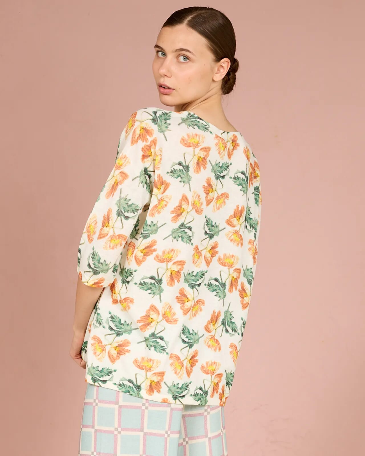 FLORAL PRINT BOAT NECK TOP COL.420