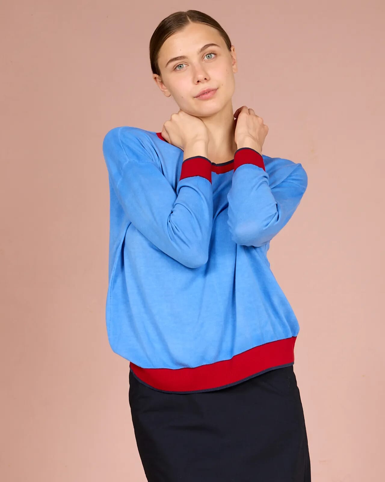 SOLID COLOR PRINT BATWING SLEEVES V NECK JUMPER WITH...