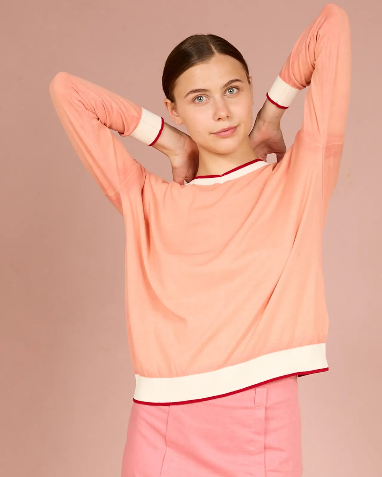 SOLID COLOR PRINT BATWING SLEEVES V NECK JUMPER WITH...