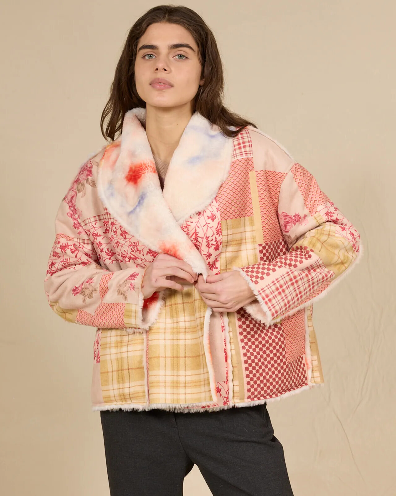 ABSTRACT PRINT AVIATOR JACKET WITH POCKETS COL.004