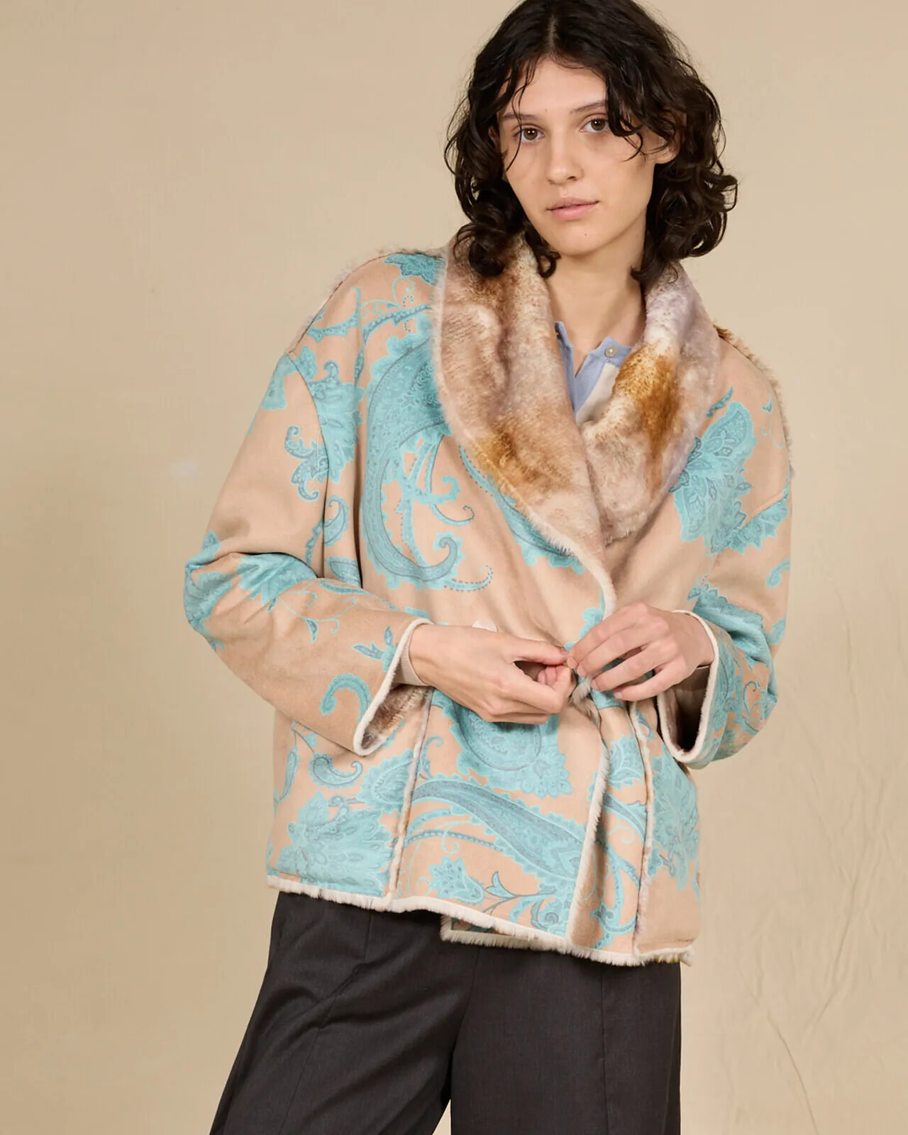 PAISLEY PRINT AVIATOR JACKET WITH POCKETS COL.001