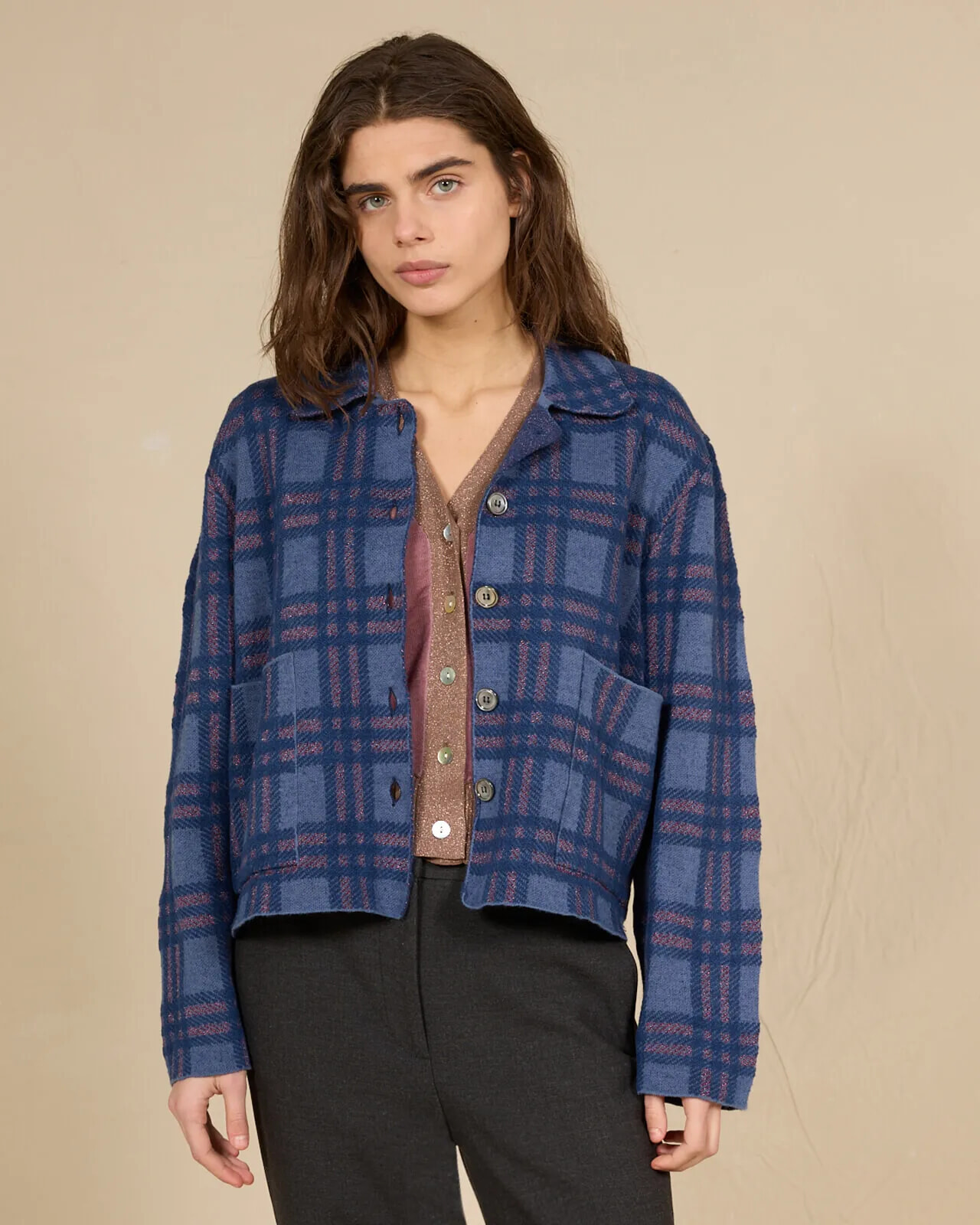 TARTAN PRINT JACKET WITH POCKETS COL.001