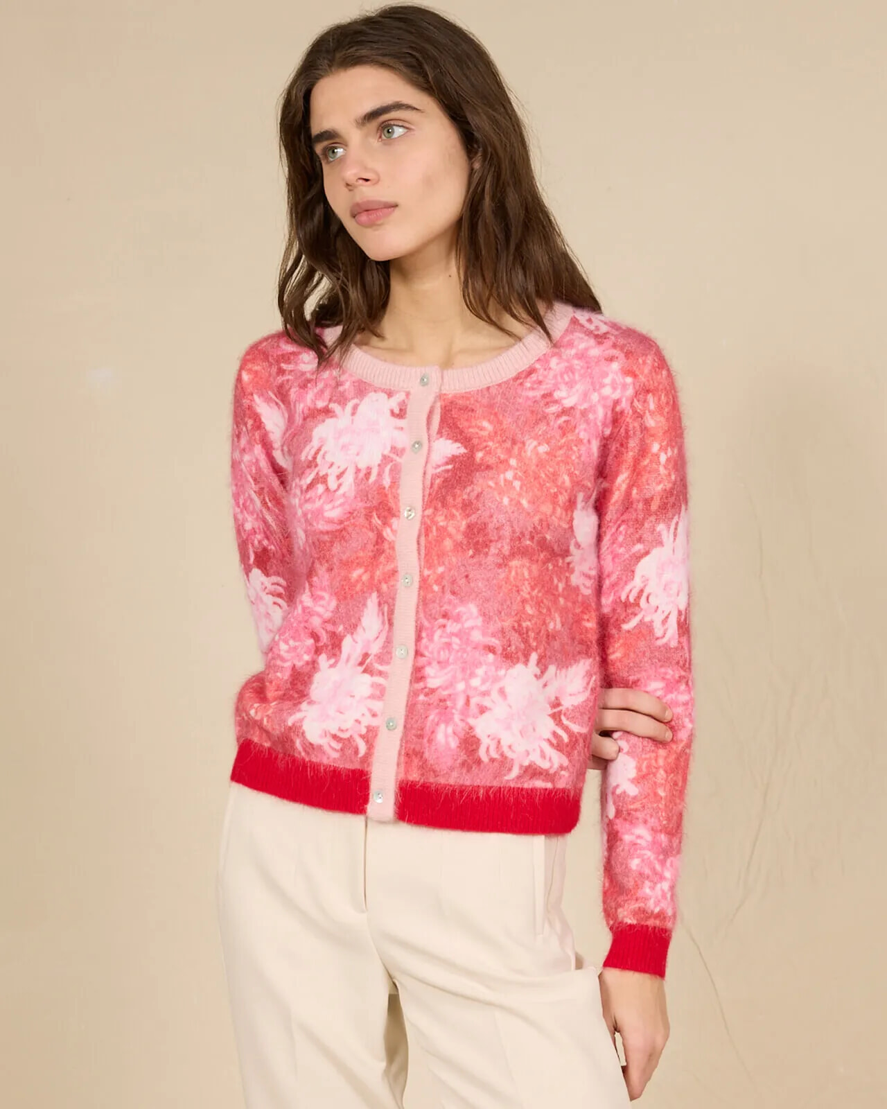 FLORAL PRINT CREWNECK CARDIGAN COL.266