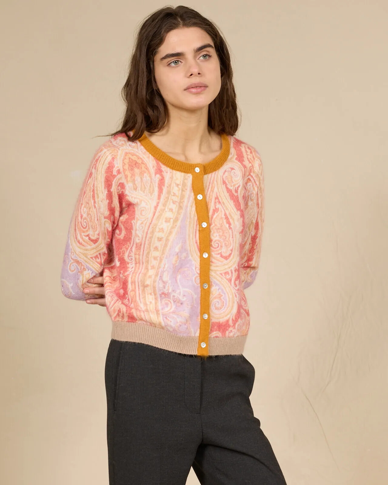 PAISLEY PRINT CREWNECK CARDIGAN COL.219
