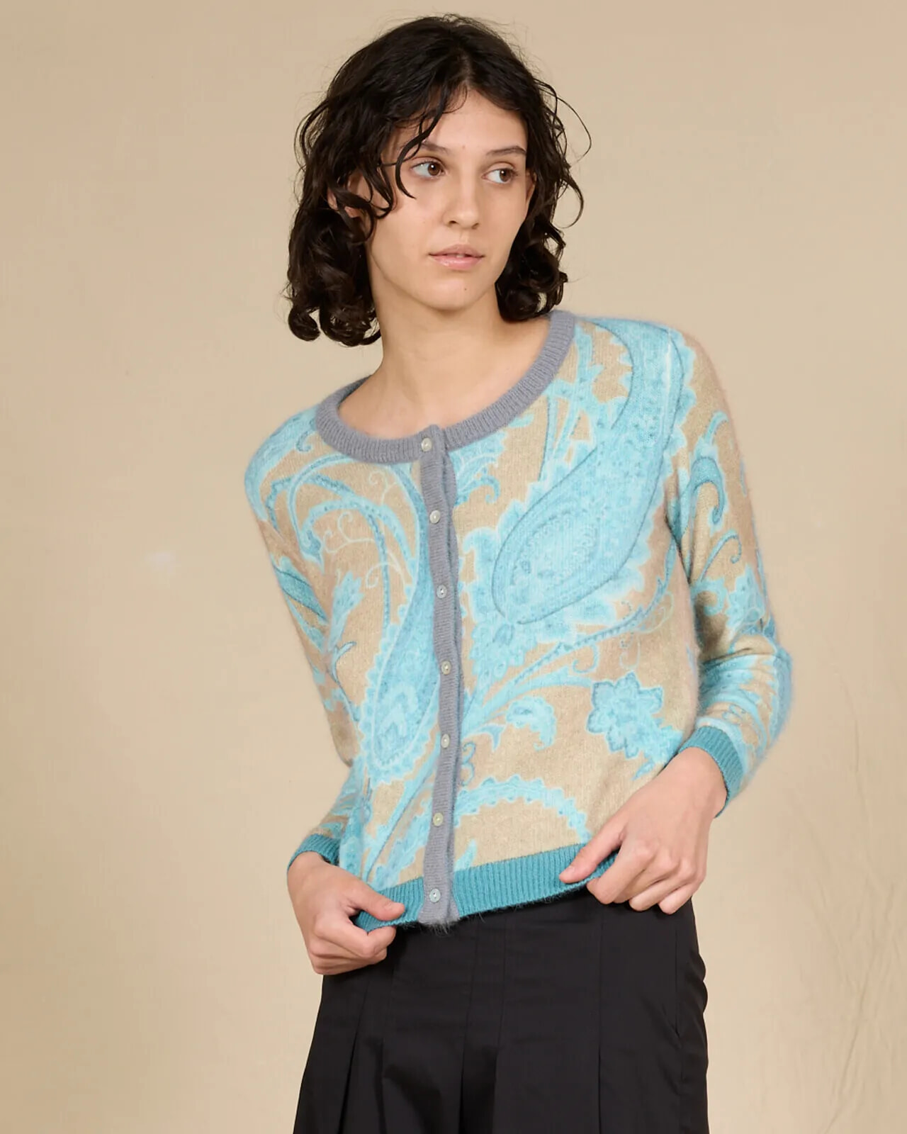 PAISLEY PRINT CREWNECK CARDIGAN COL.136