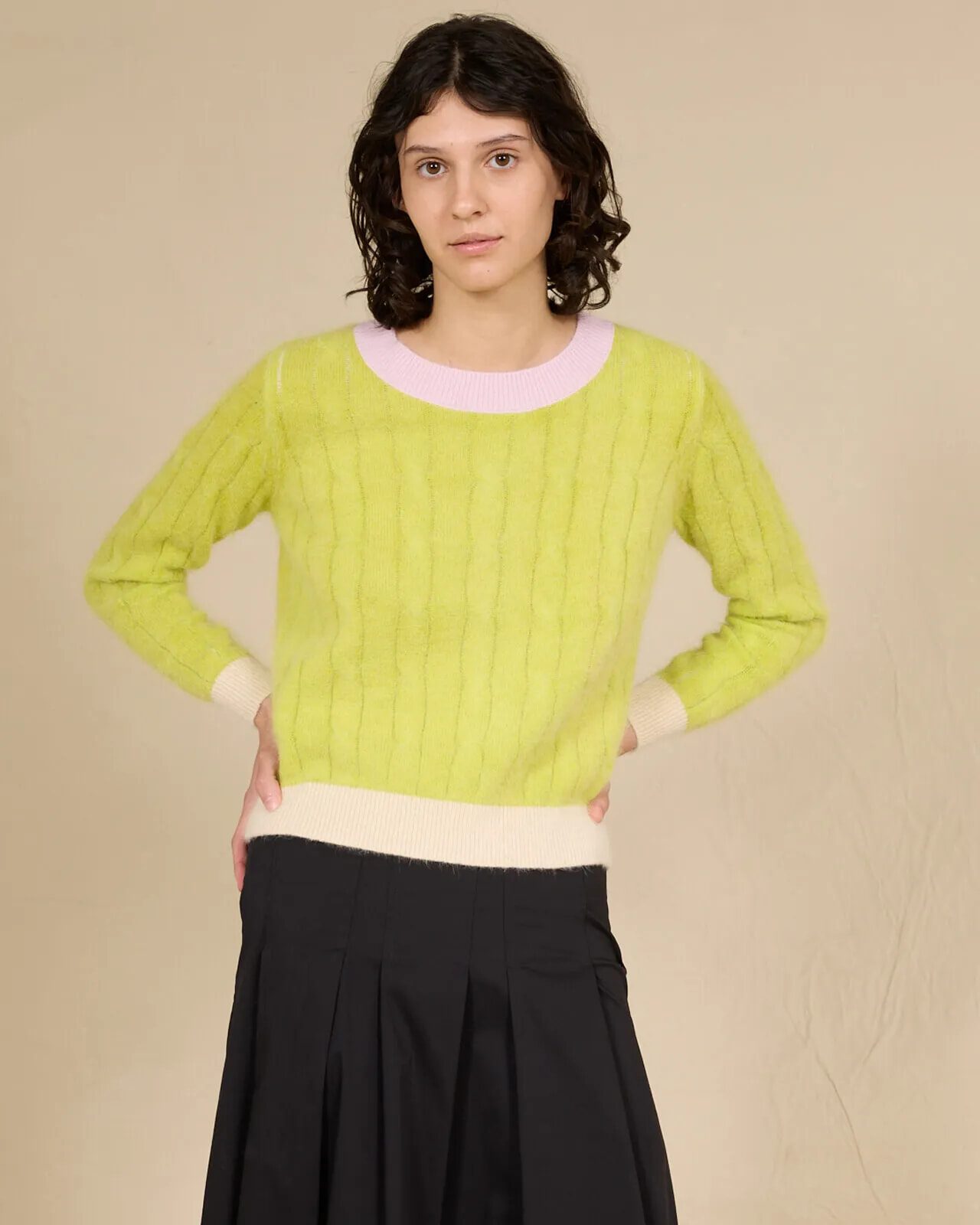 SOLID COLOUR PRINT BRAID CREWNECK JUMPER COL.027