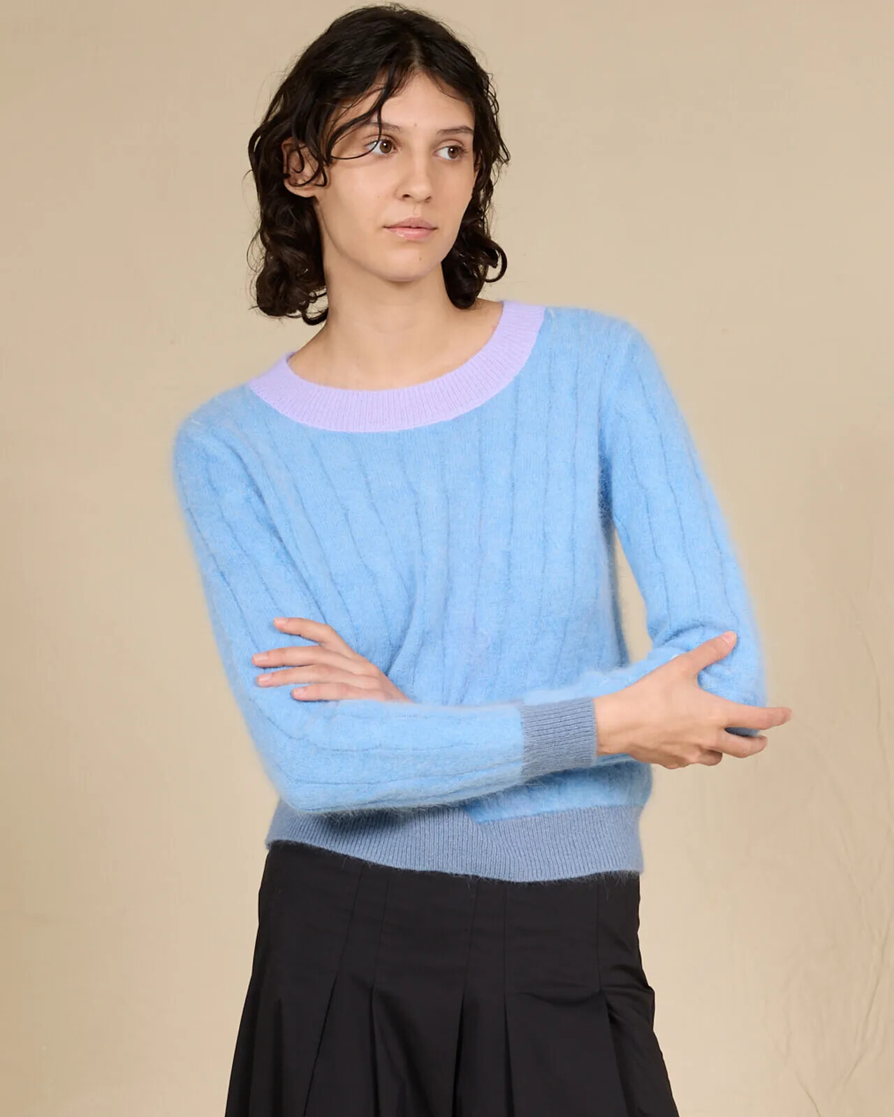SOLID COLOUR PRINT BRAID CREWNECK JUMPER COL.004