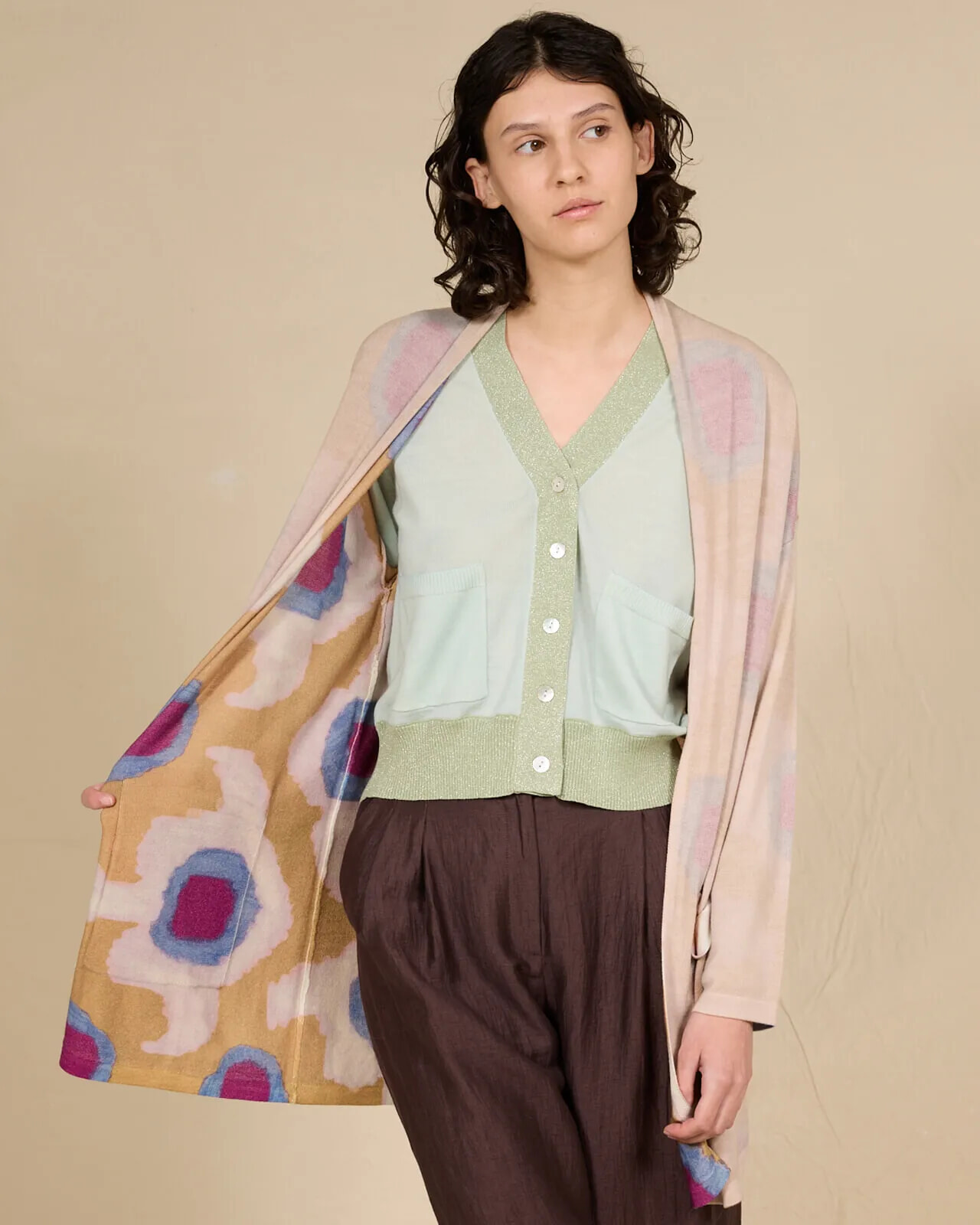 ABSTRACT PRINT LONG CARDIGAN COL.213