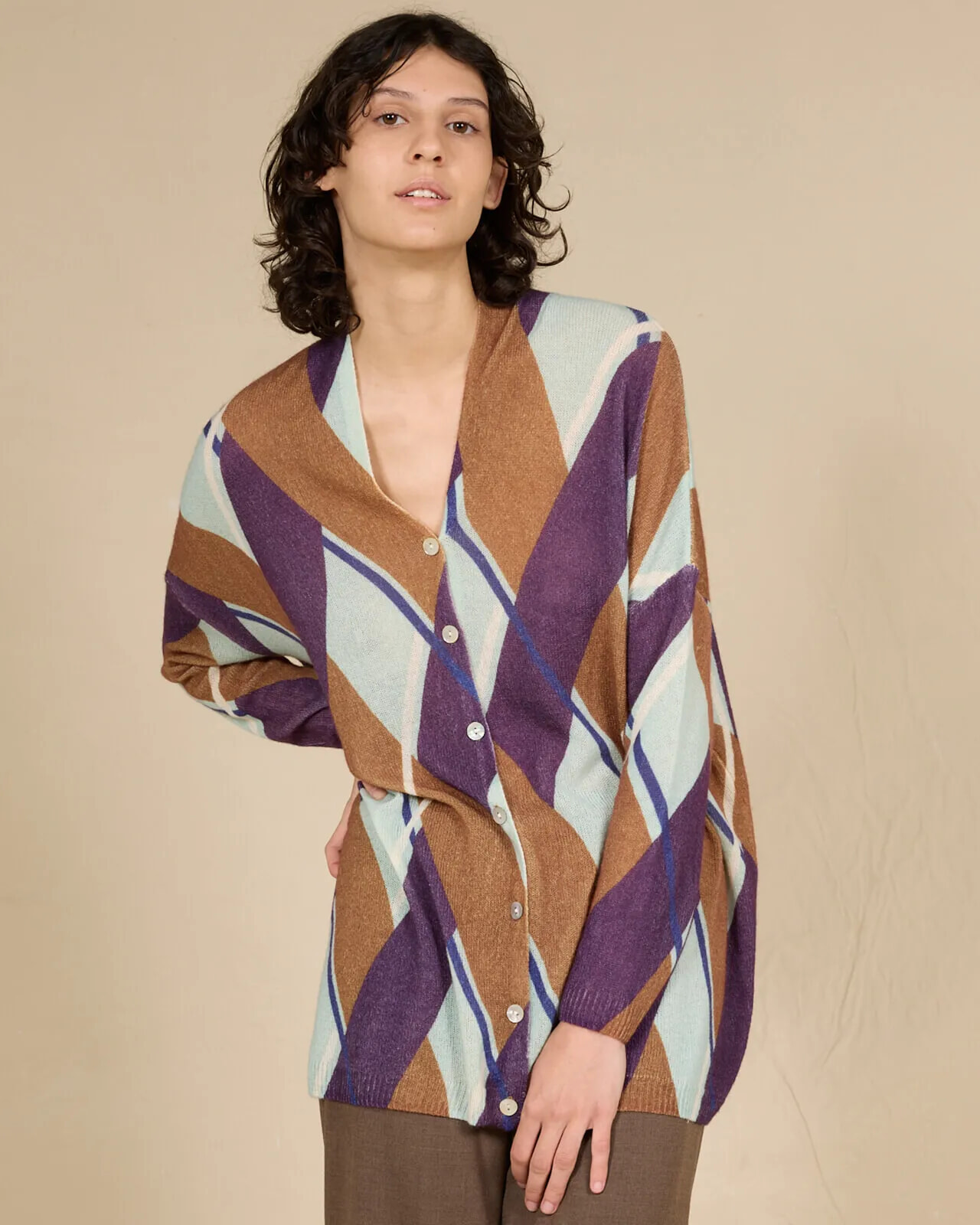 GEOMETRIC PRINT LOOSE-FIT CARDIGAN COL.267
