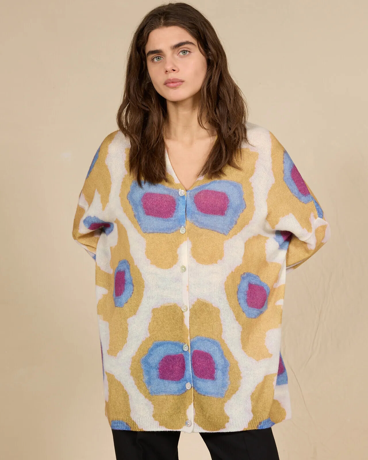ABSTRACT PRINT LOOSE-FIT CARDIGAN COL.213