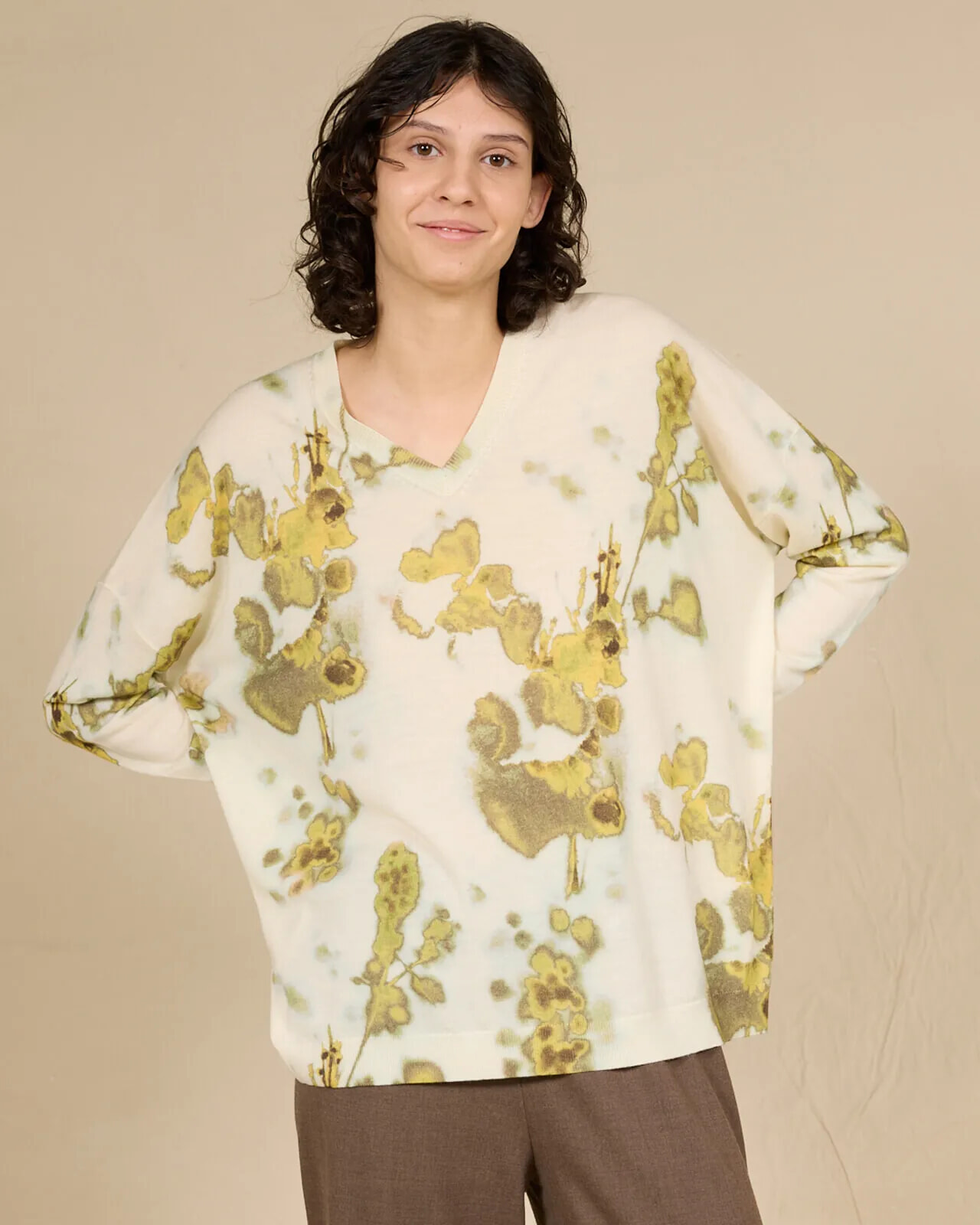 GEOMETRIC PRINT V NECK OVERSIZED JUMPER COL.270