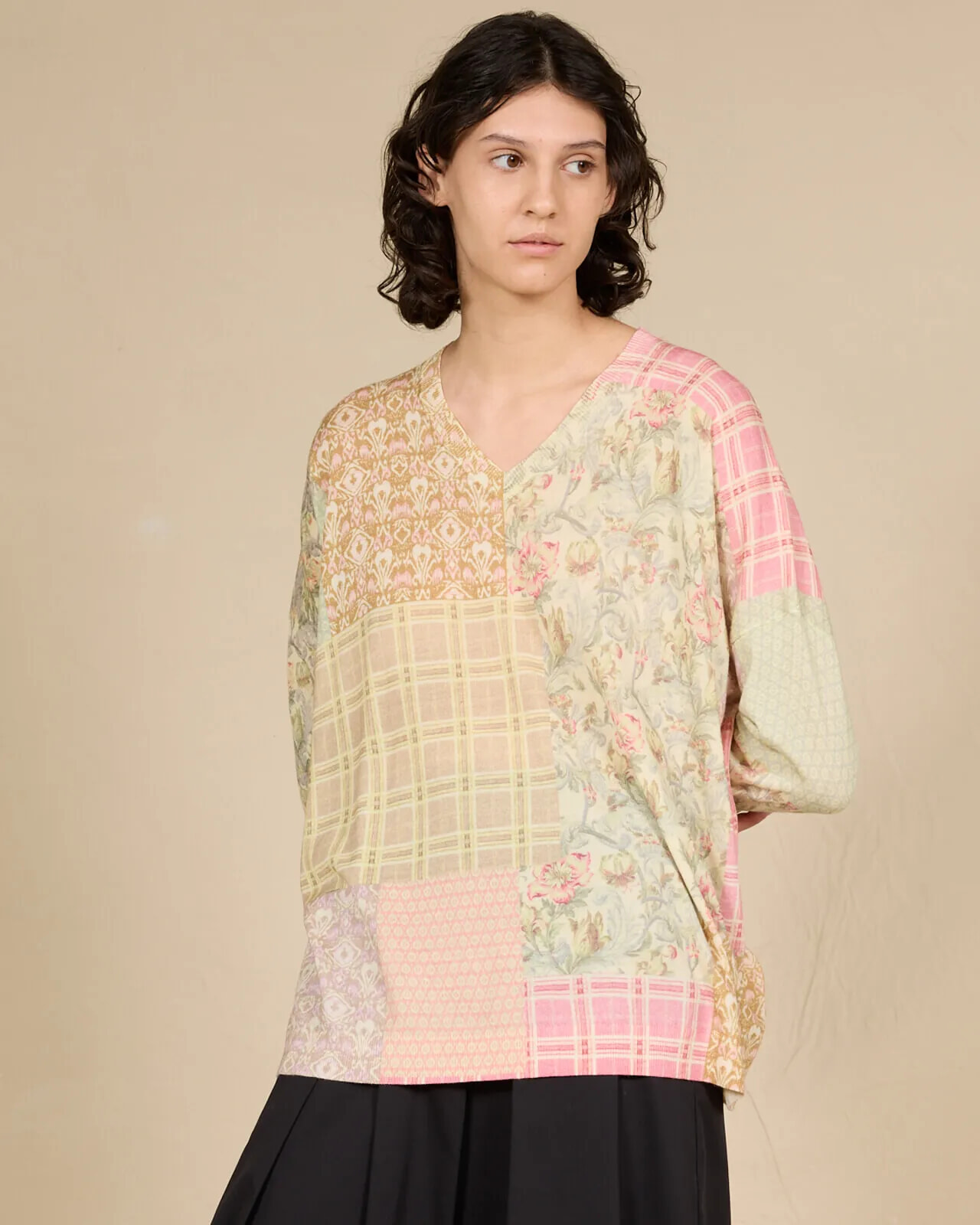 GEOMETRIC PRINT V NECK OVERSIZED JUMPER COL.176