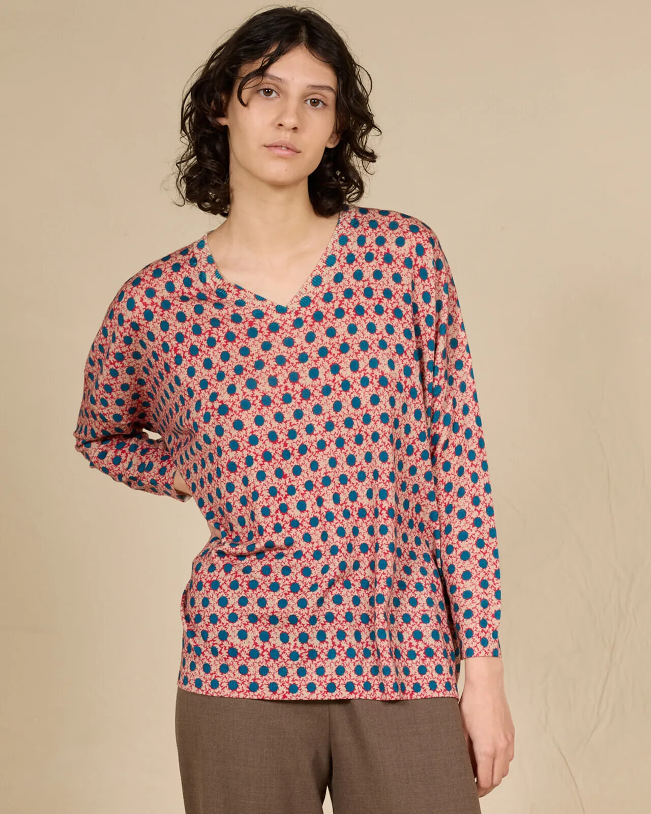 GEOMETRIC PRINT V NECK OVERSIZED JUMPER COL.141