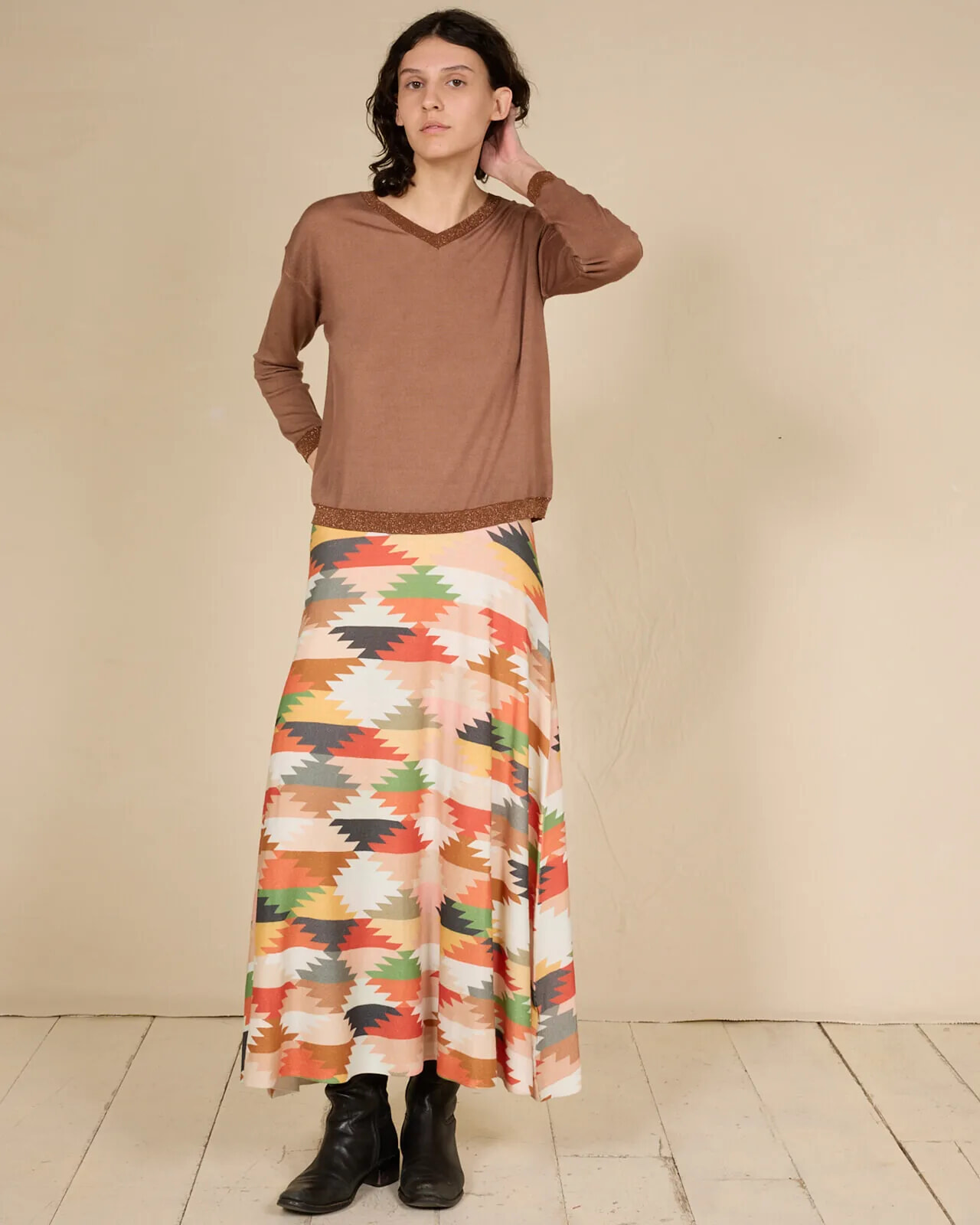 GEOMETRIC PRINT LONG SKIRT COL.212