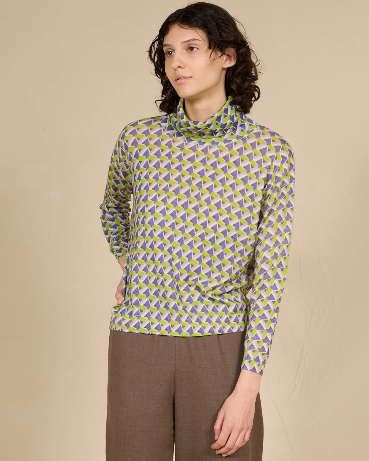 GEOMETRIC PRINT HIGH NECK JUMPER COL. 146