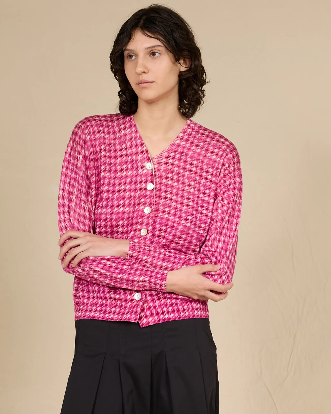 GEOMETRIC PRINT ASYMMETRIC CARDIGAN COL.230