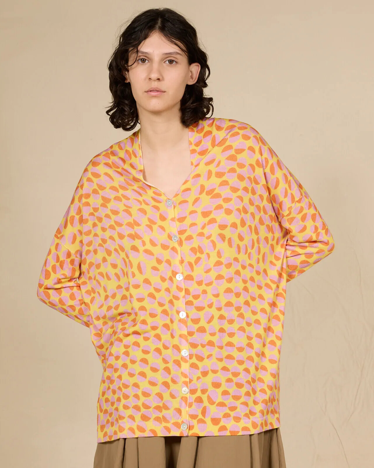 POLKA DOTS PRINT LOOSE-FIT CARDIGAN COL.250