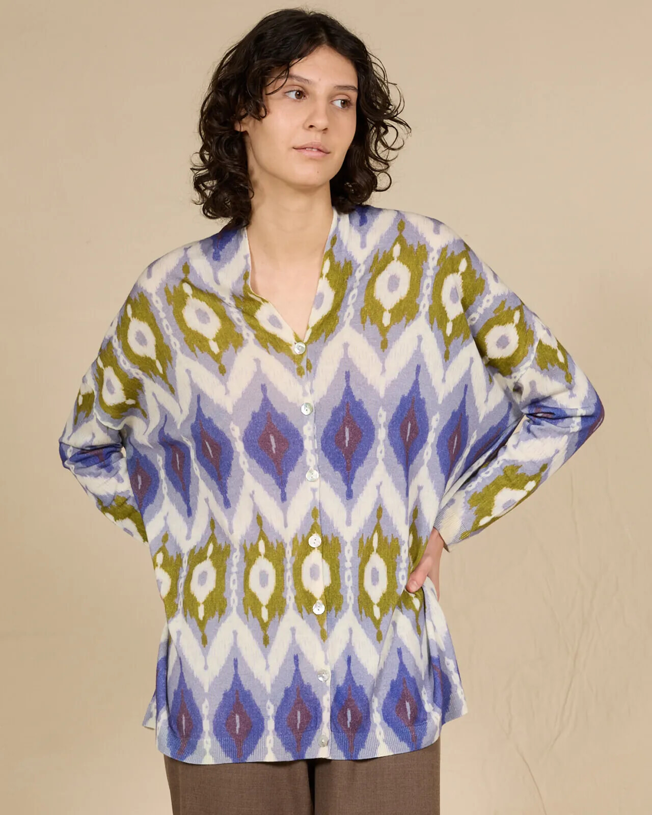 ABSTRACT PRINT LOOSE-FIT CARDIGAN COL.130