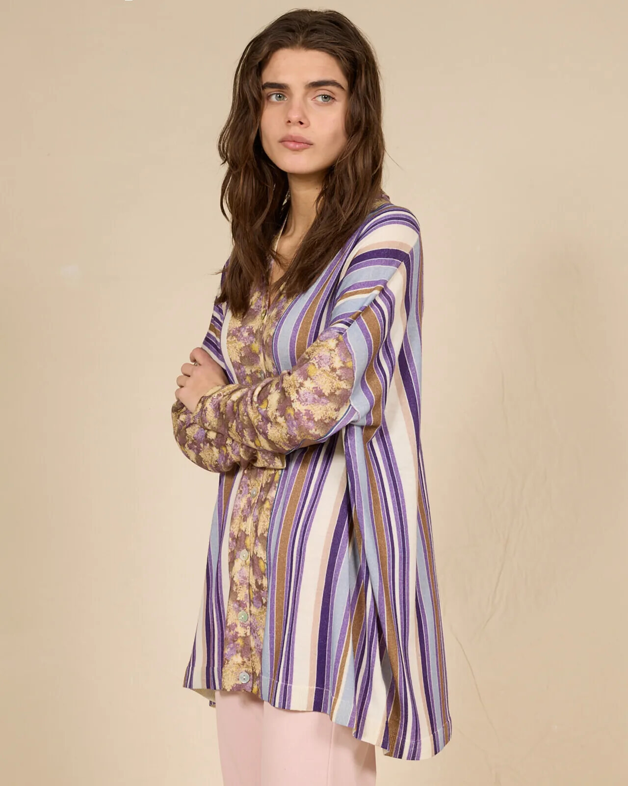 FLORAL AND GEOMETRIC PRINT LOOSE-FIT CARDIGAN COL.241