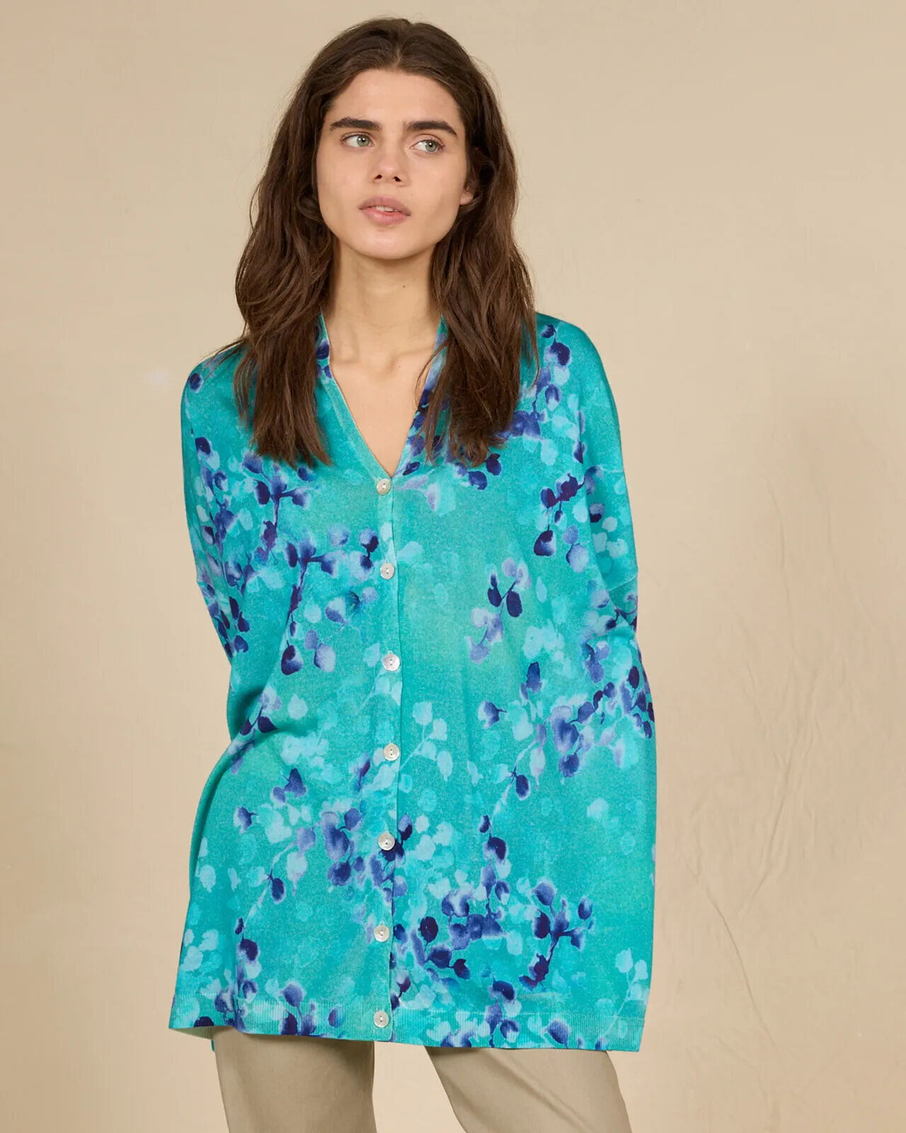 FLORAL PRINT LOOSE-FIT CARDIGAN COL.206