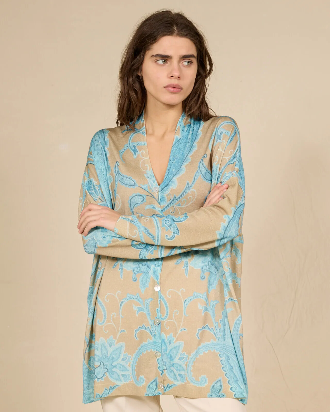 PAISLEY PRINT LOOSE-FIT CARDI- GAN COL.136
