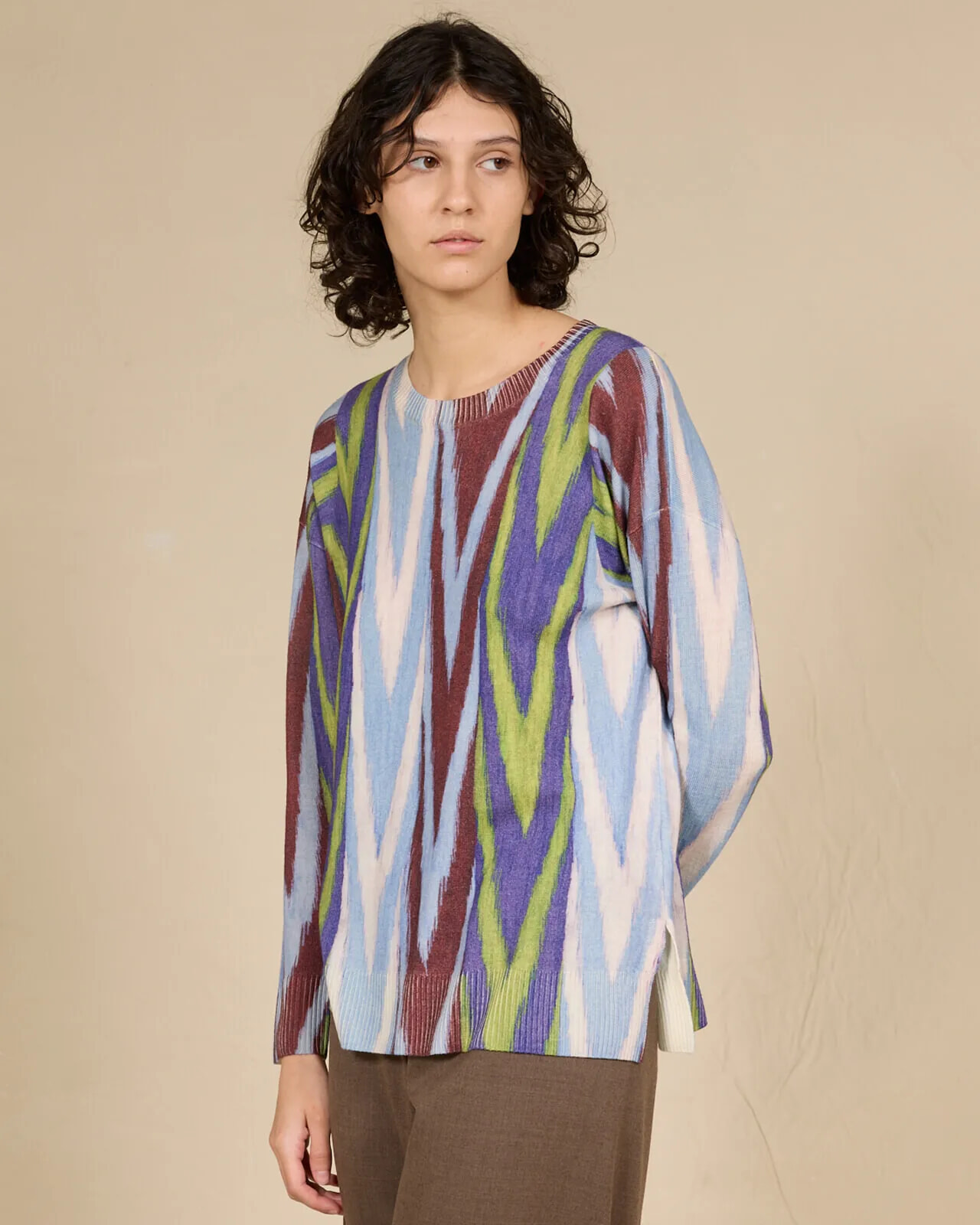 ABSTRACT PRINT BOAT NECK JUMPER COL.122