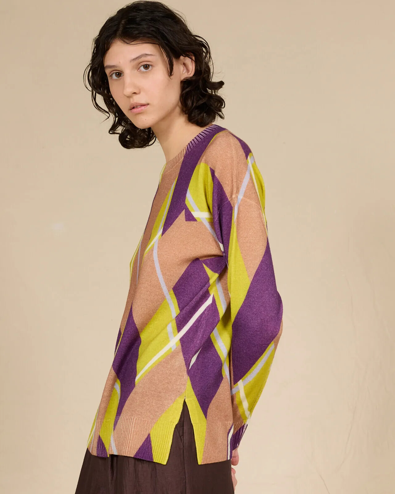 GEOMETRIC PRINT BOAT NECK JUMPER COL.109