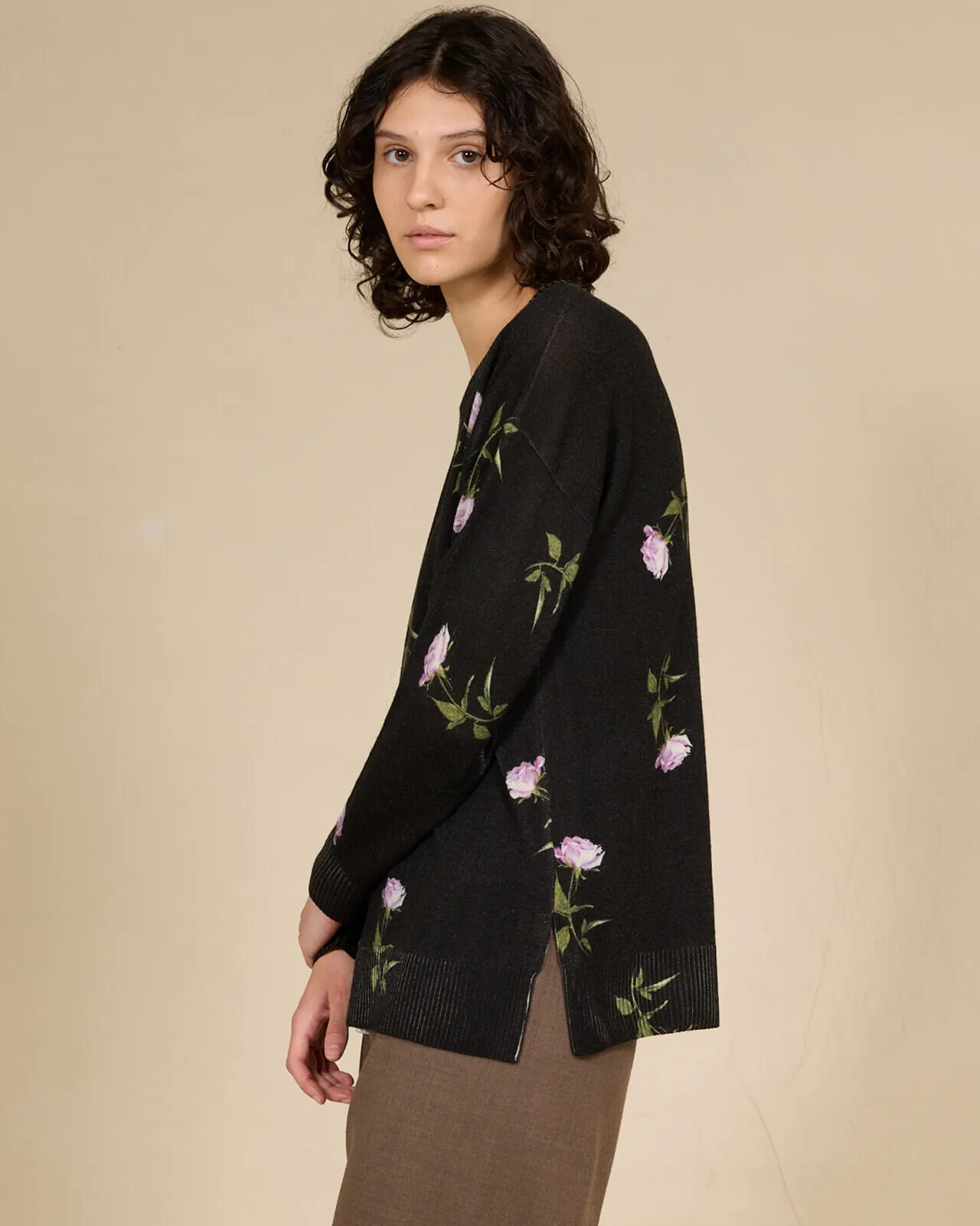 FLORAL PRINT BOAT NECK JUMPER COL.103