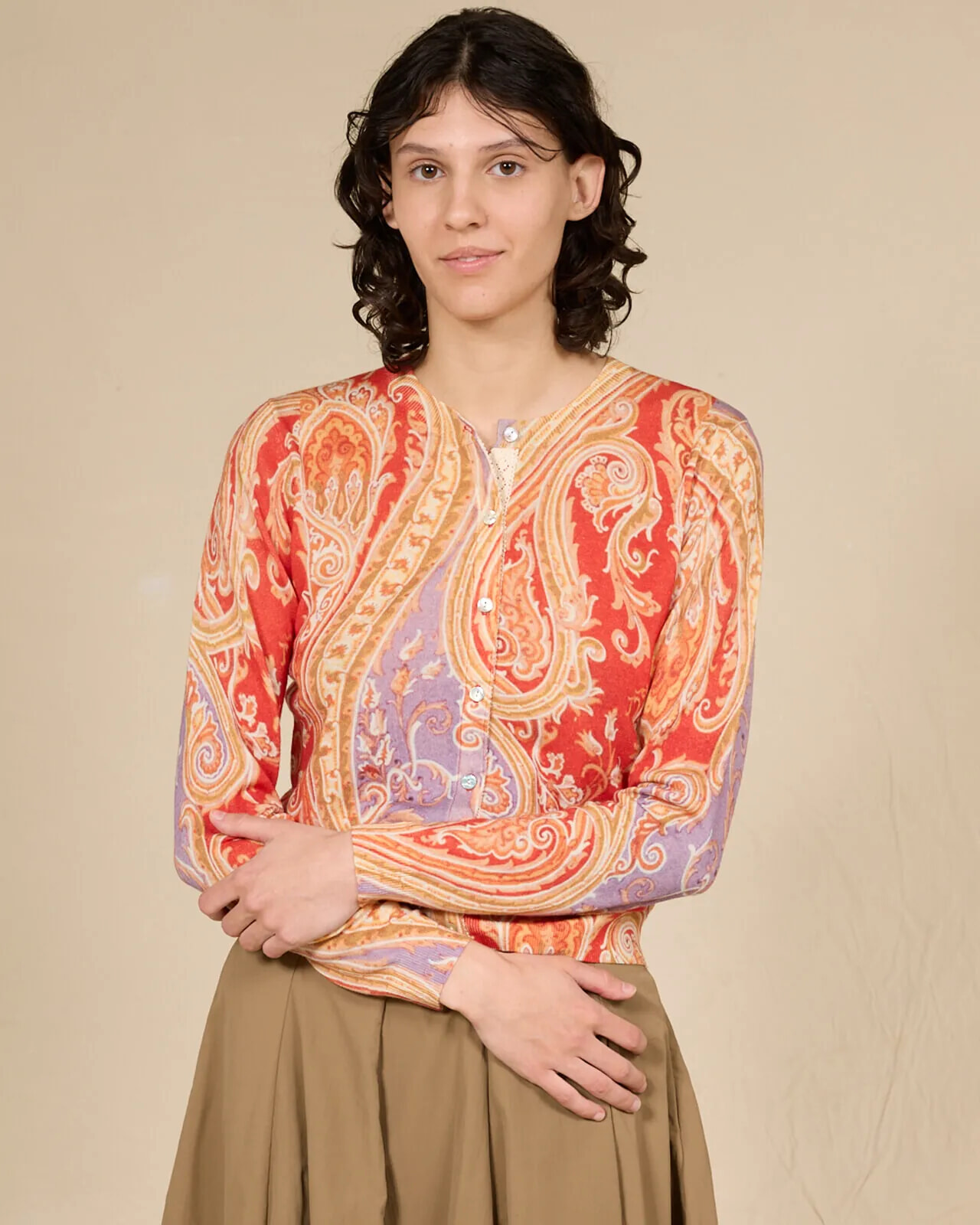 PAISLEY PRINT CREWNECK CARDIGAN COL. 219