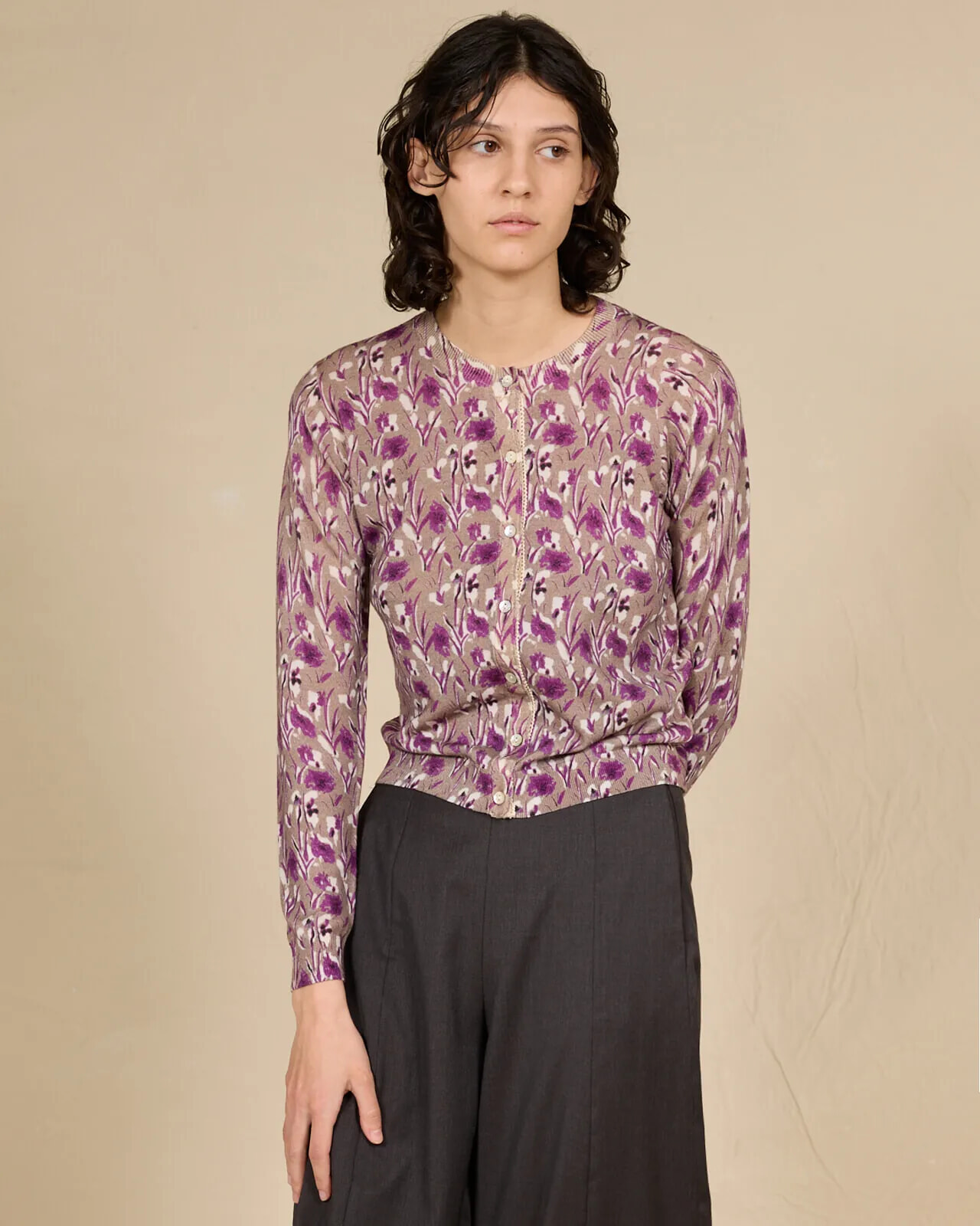 FLORAL PRINT CREWNECK CARDIGAN COL. 268