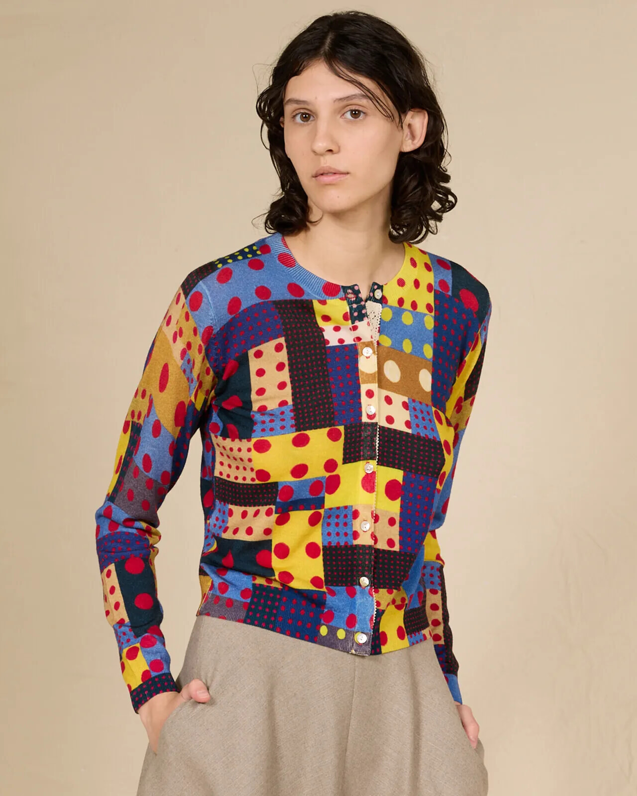 GEOMETRIC PRINT CREWNECK CARDIGAN COL. 186