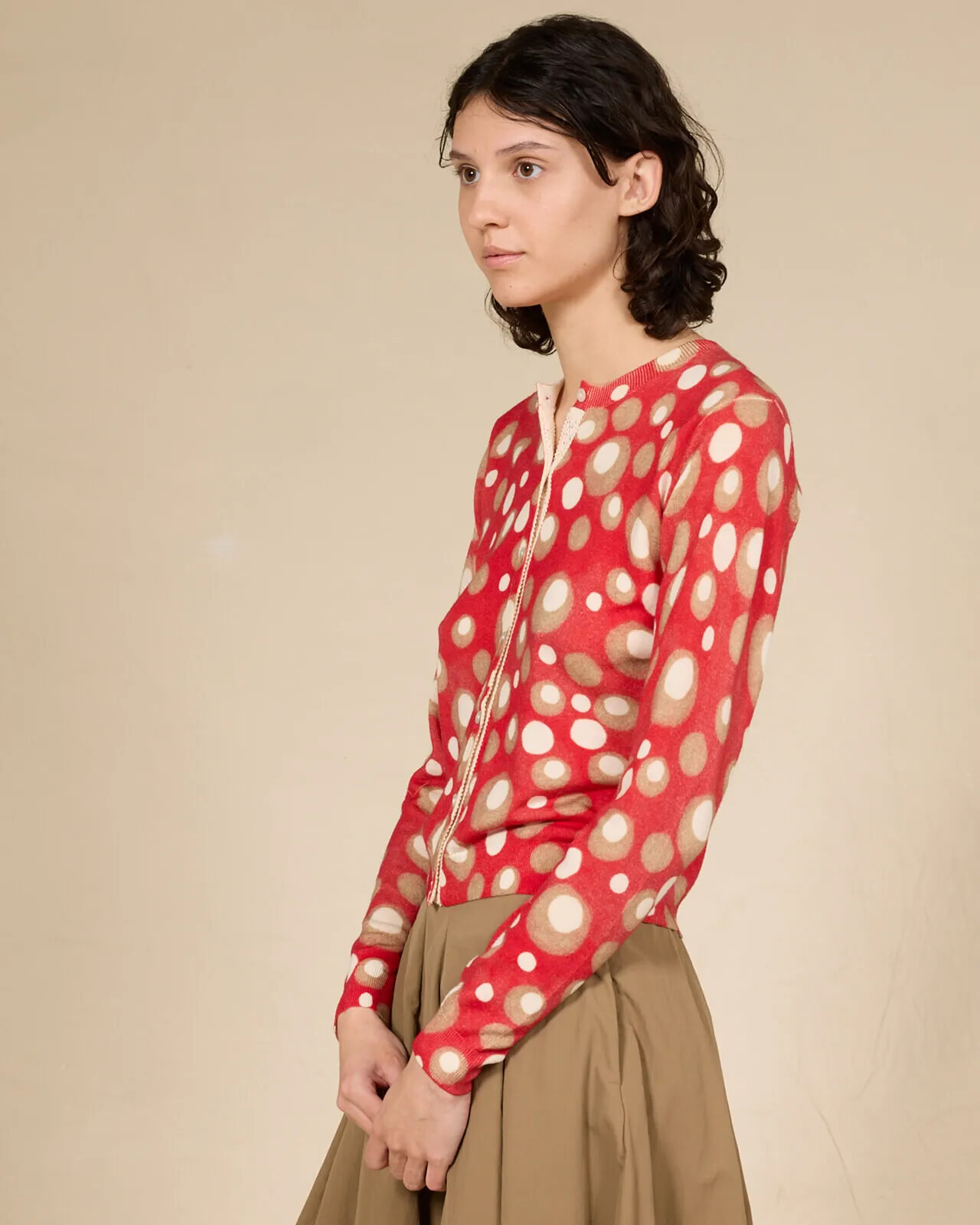 POLKA DOTS PRINT CREWNECK CAR- DIGAN COL. 138