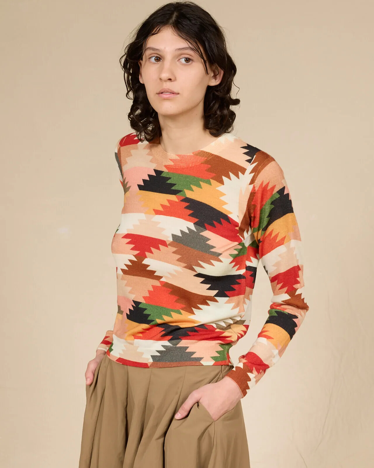 GEOMETRIC PRINT CREWNECK JUMPER COL. 212