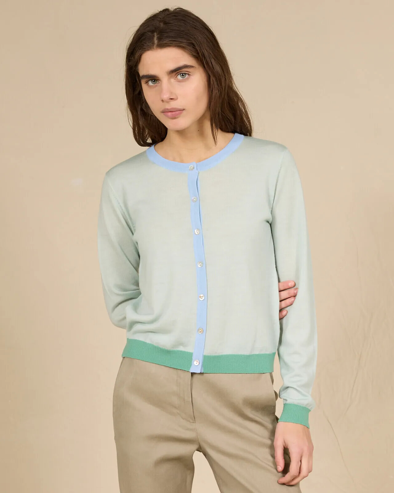CONTRAST-EDGE PRINT CARDIGAN COL. 022